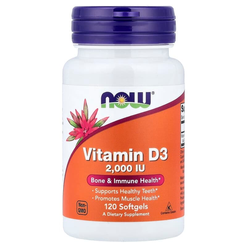 NOW Foods, Vitamina D3, 2000 UI, 120 cápsulas blandas