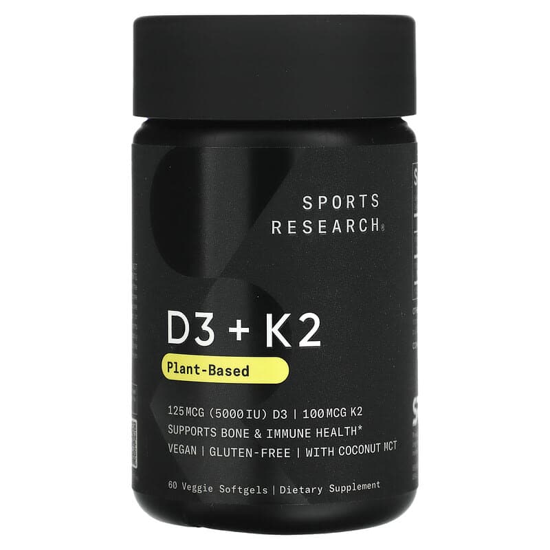 Sports Research, Vitaminas D3 y K2 vegetal, 60 cápsulas