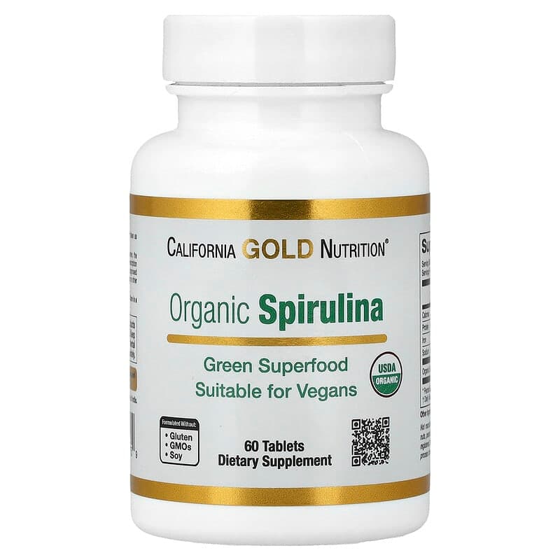 California Gold Nutrition, Espirulina orgánica, 60 comprimidos (500 mg por comprimido)