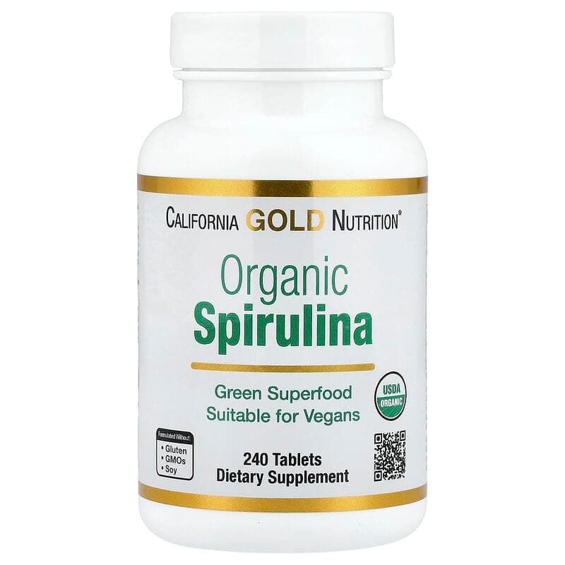 California Gold Nutrition, Espirulina orgánica, 240 comprimidos (500 mg por comprimido)