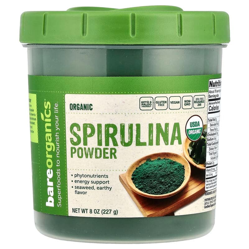 BareOrganics, Espirulina orgánica en polvo, 227 g (8 oz)